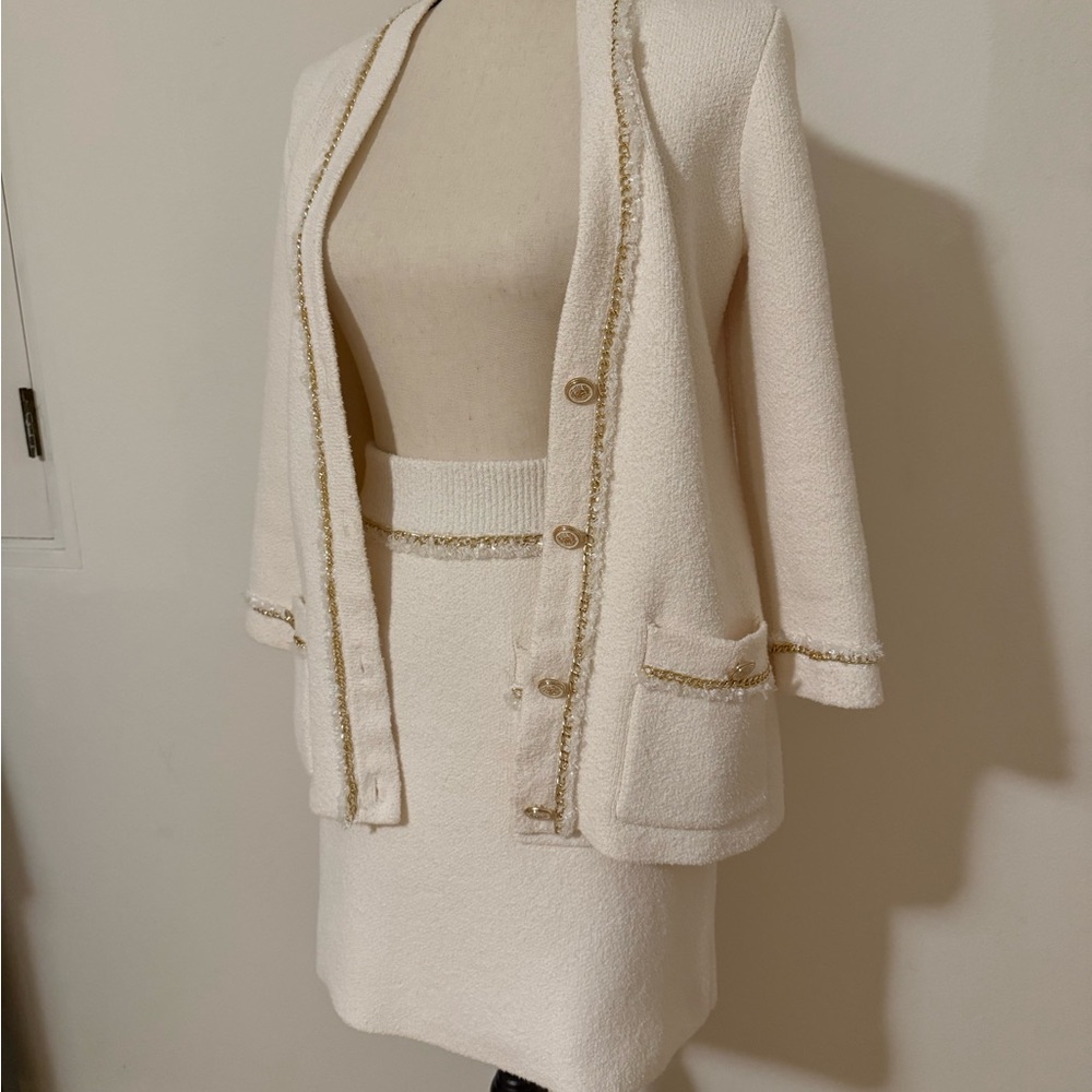 Maje Elegant Cream Skirt Suit Set size S